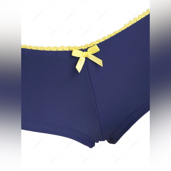 DEEP BLUE LACE BOWKNOT LOW RISE BEACH BOTTOM BIKINI BOYSHORTS - Picture 4 of 11
